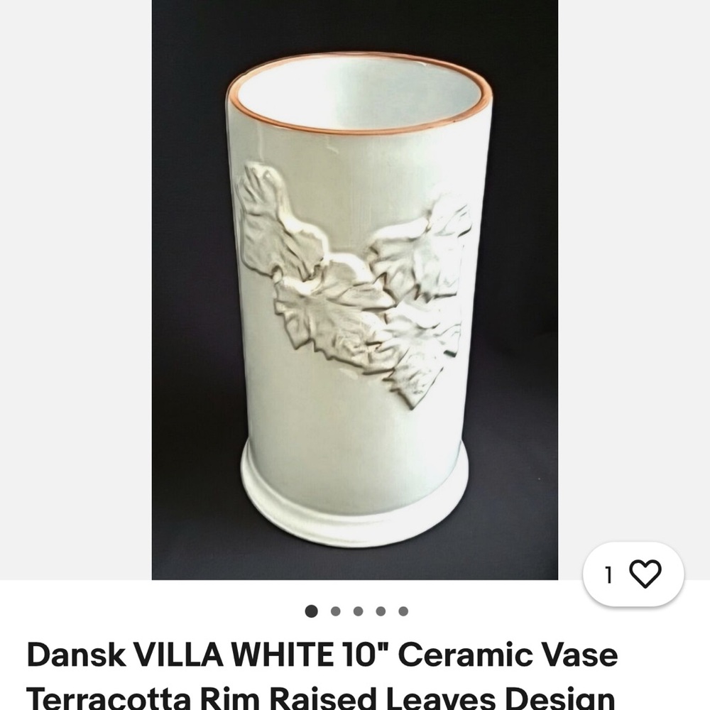 Dansk White Ceramic Vase with Terracotta Rim